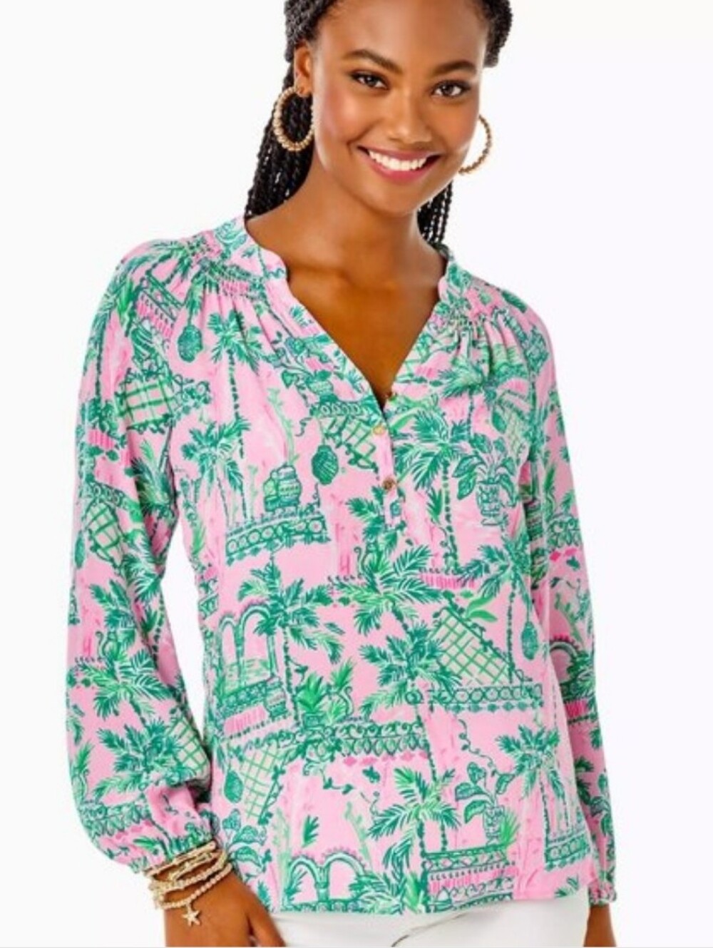 NWOT Lilly Pulitzer Elsa Silk Top L Mandevilla Baby Always Worth It Pink Green L